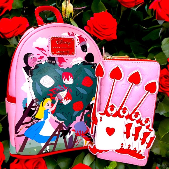 Loungefly Handbags - Alice in Wonderland Painting the Roses Red Backpack & Matching Zip Wallet